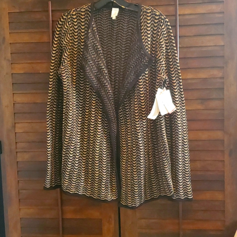 Jones of New York Black and Gold Open Weave Cardigan